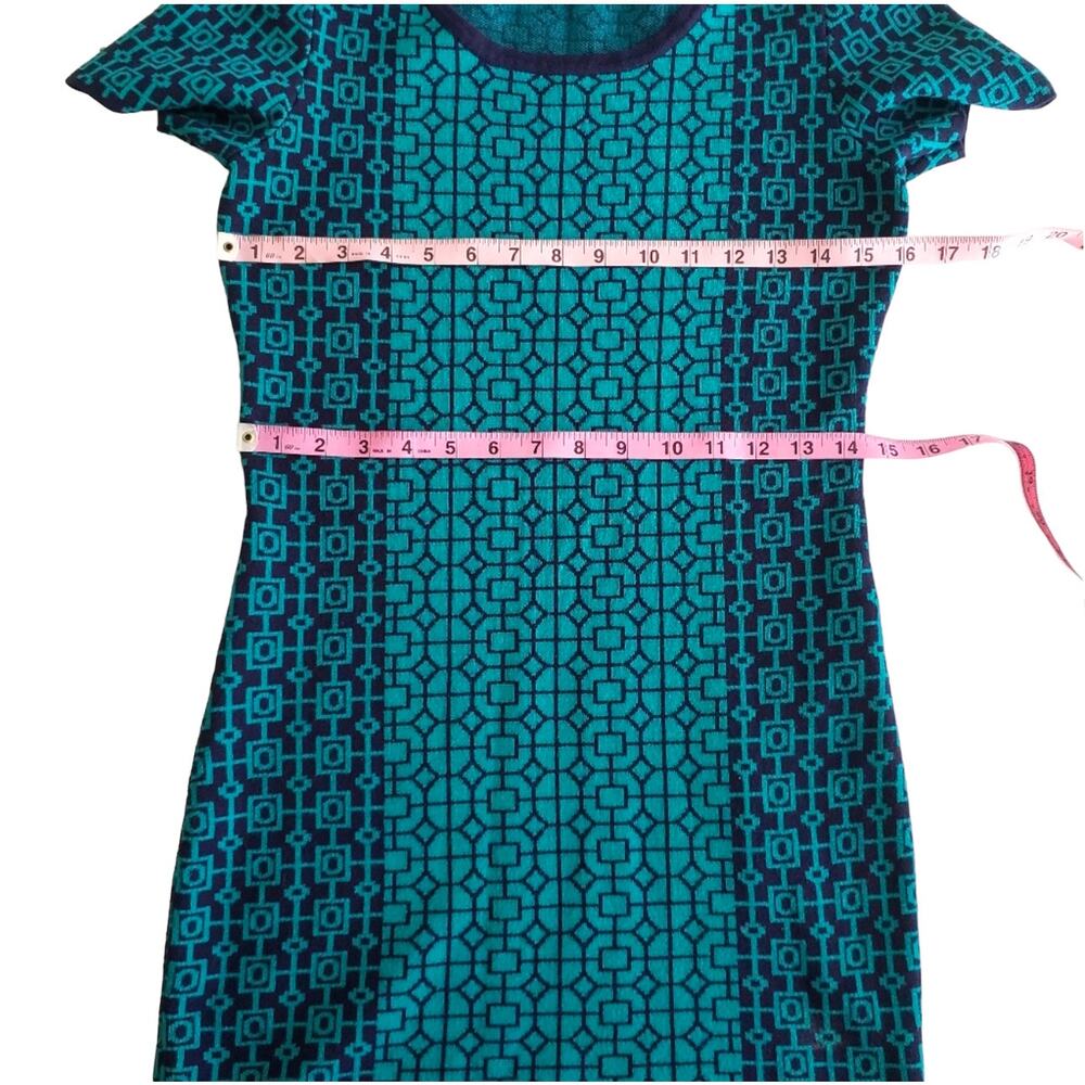 Romeo & Juliet Couture Knit Stretchy Dress Black Blue Geometric Print sz Medium - Picture 5 of 8